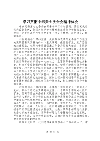 2024年学习贯彻中纪委七次全会精神体会