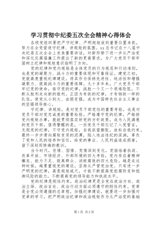 2024年学习贯彻中纪委五次全会精神心得体会