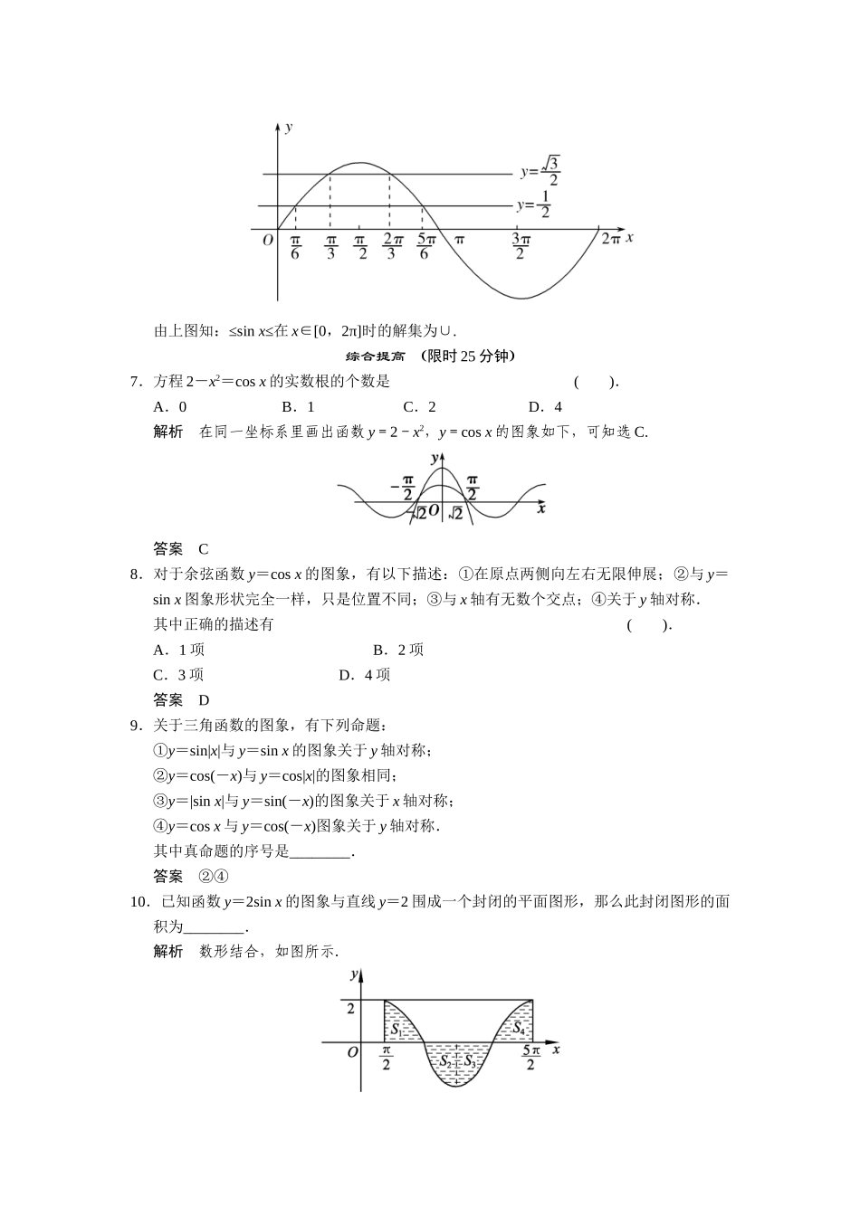 高中数学 3-3-1正弦函数、余弦函数的图象与性质(一)课后训练 湘教版必修2_第2页