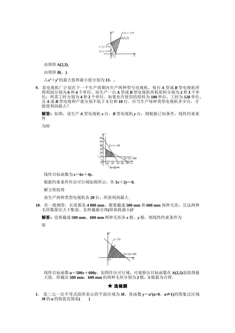 高三数学一轮复习 第6单元 6.3 二元一次不等式组与简单的线性规划随堂训练 理 新人教A版_第3页