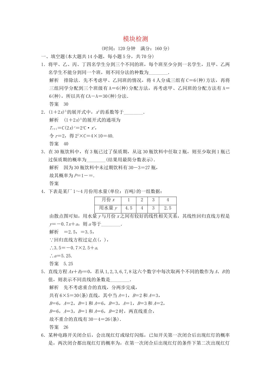 高中数学 模块检测 苏教版选修2-3_第1页