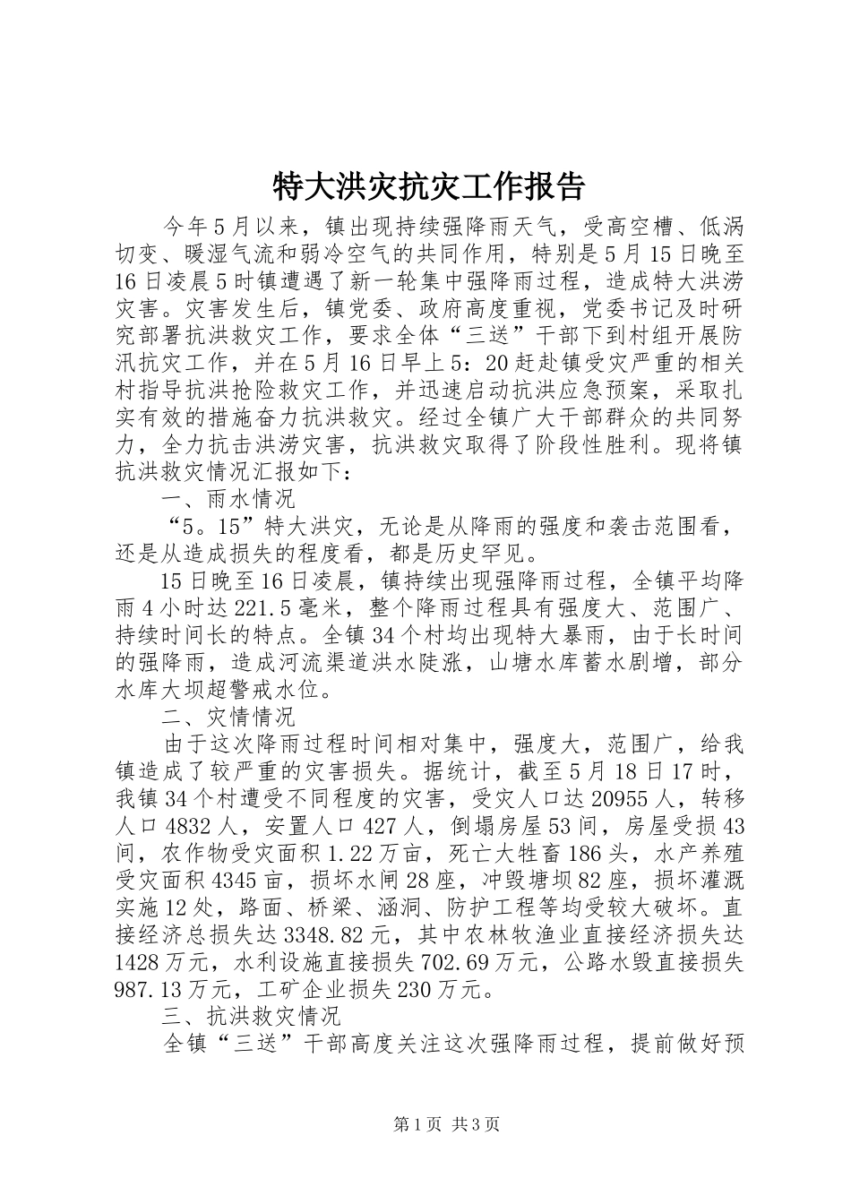 2024年特大洪灾抗灾工作报告_第1页