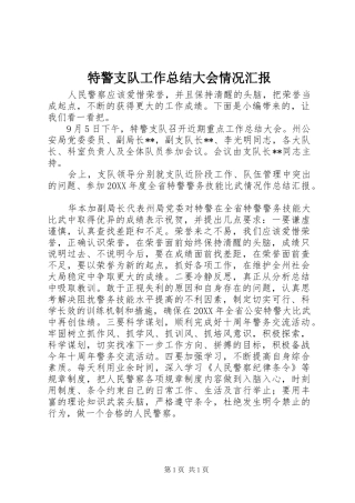 2024年特警支队工作总结大会情况汇报