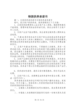 2024年特困供养承诺书