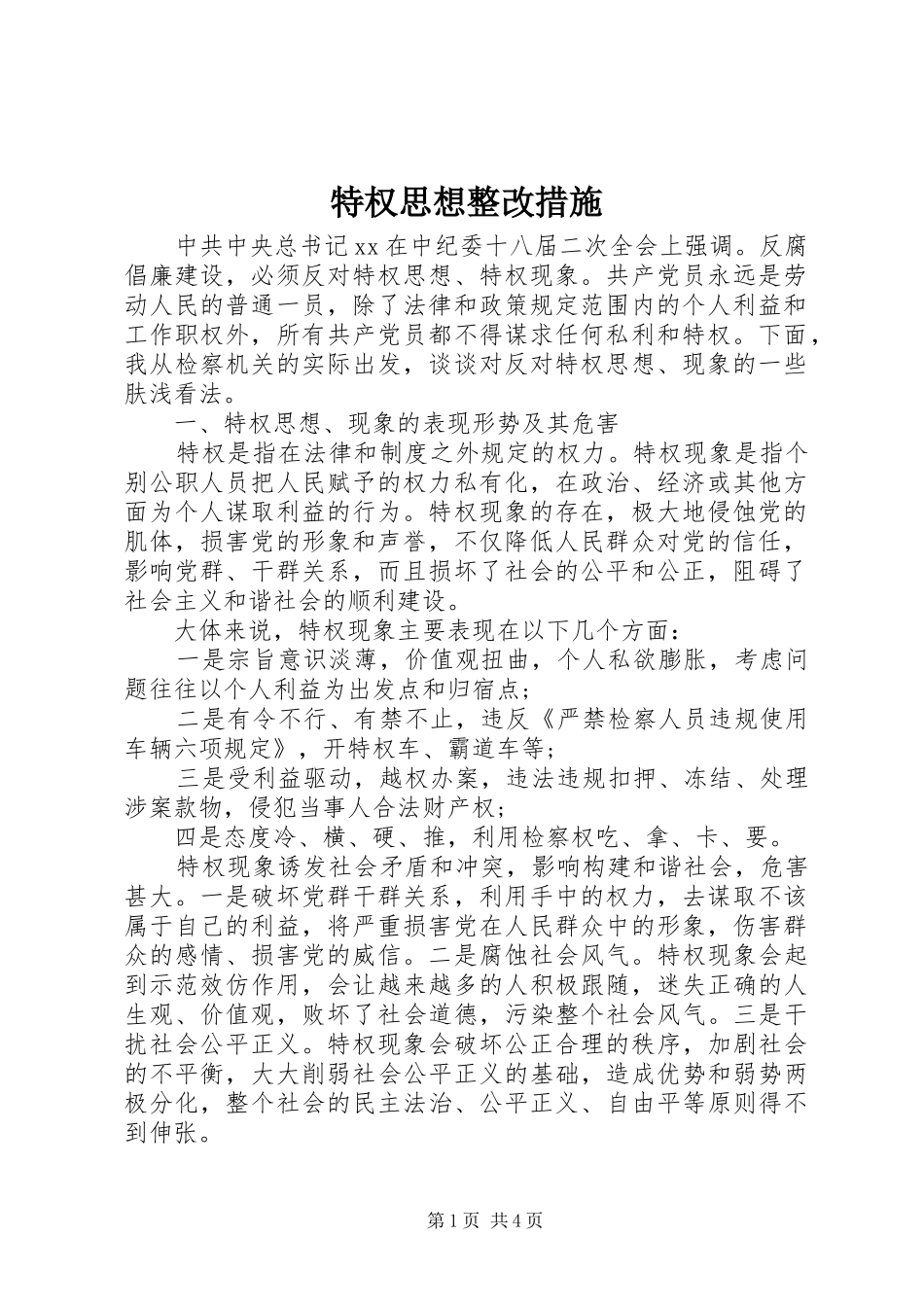 2024年特权思想整改措施_第1页