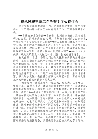 2024年特色风貌建设工作考察学习心得体会