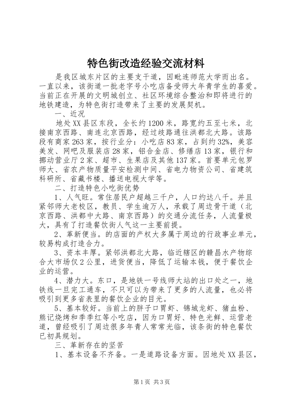2024年特色街改造经验交流材料_第1页