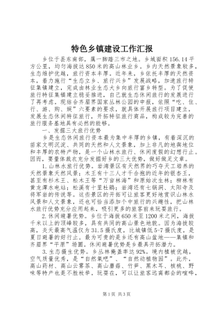 2024年特色乡镇建设工作汇报