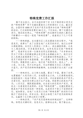 2024年特殊党费工作汇报