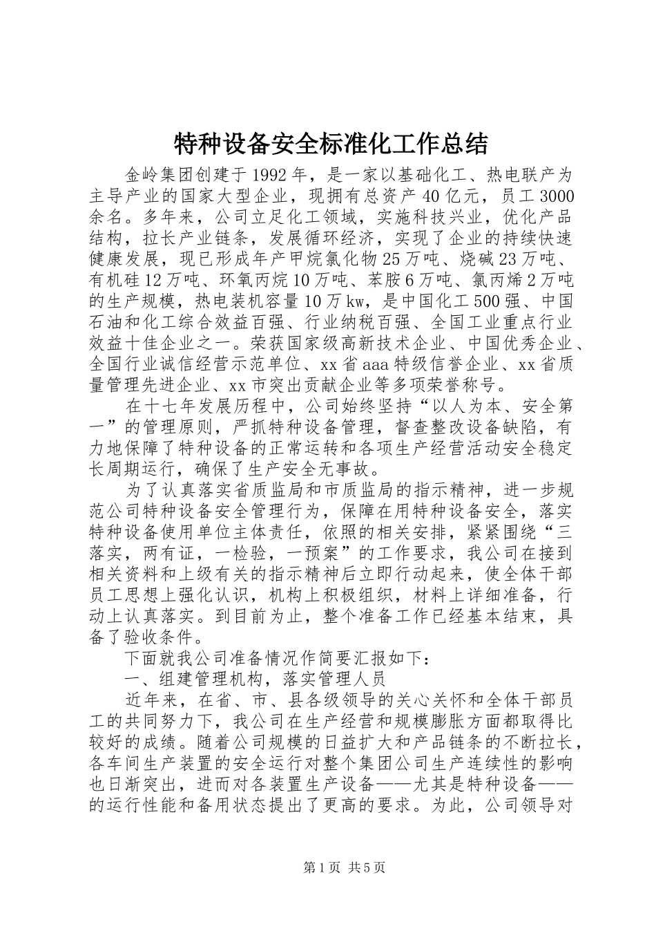 2024年特种设备安全标准化工作总结_第1页