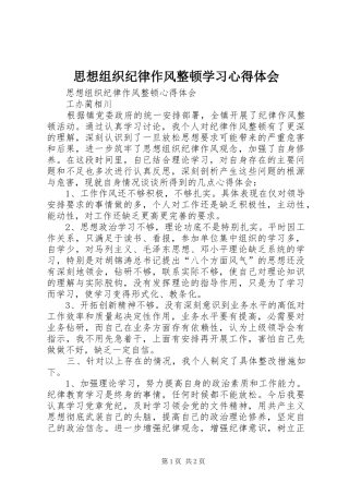 2024年思想组织纪律作风整顿学习心得体会