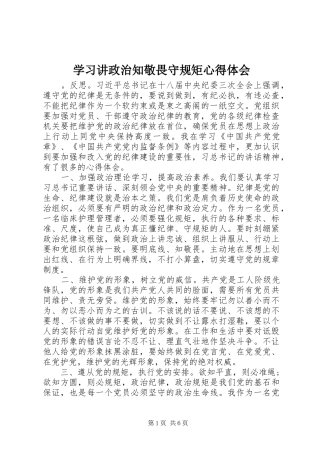 2024年学习讲政治知敬畏守规矩心得体会