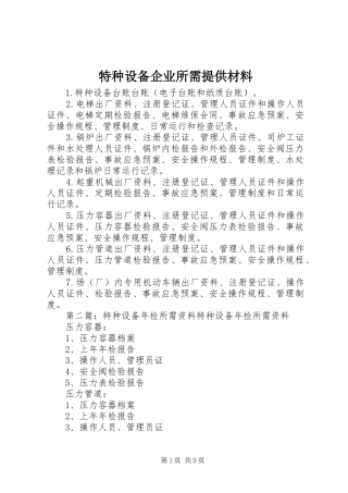 2024年特种设备企业所需提供材料