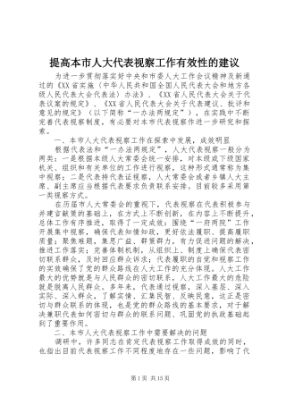 2024年提高本市人大代表视察工作有效性的建议