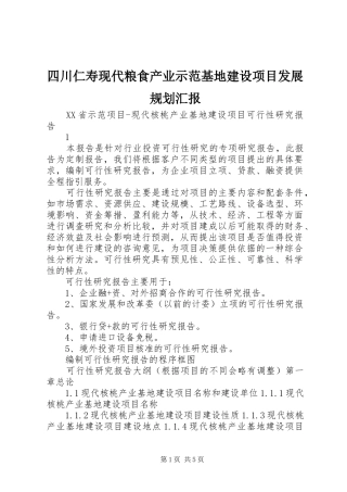 2024年四川仁寿现代粮食产业示范基地建设项目发展规划汇报
