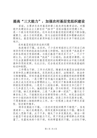 2024年提高三大能力，加强农村基层党组织建设