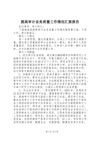 2024年提高审计业务质量工作情况汇报报告