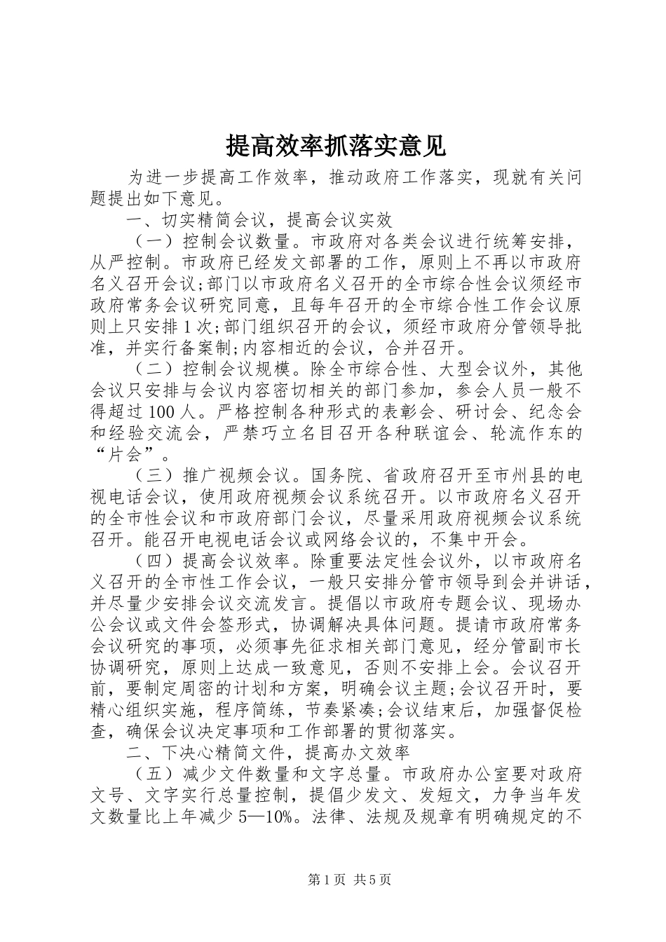 2024年提高效率抓落实意见_第1页