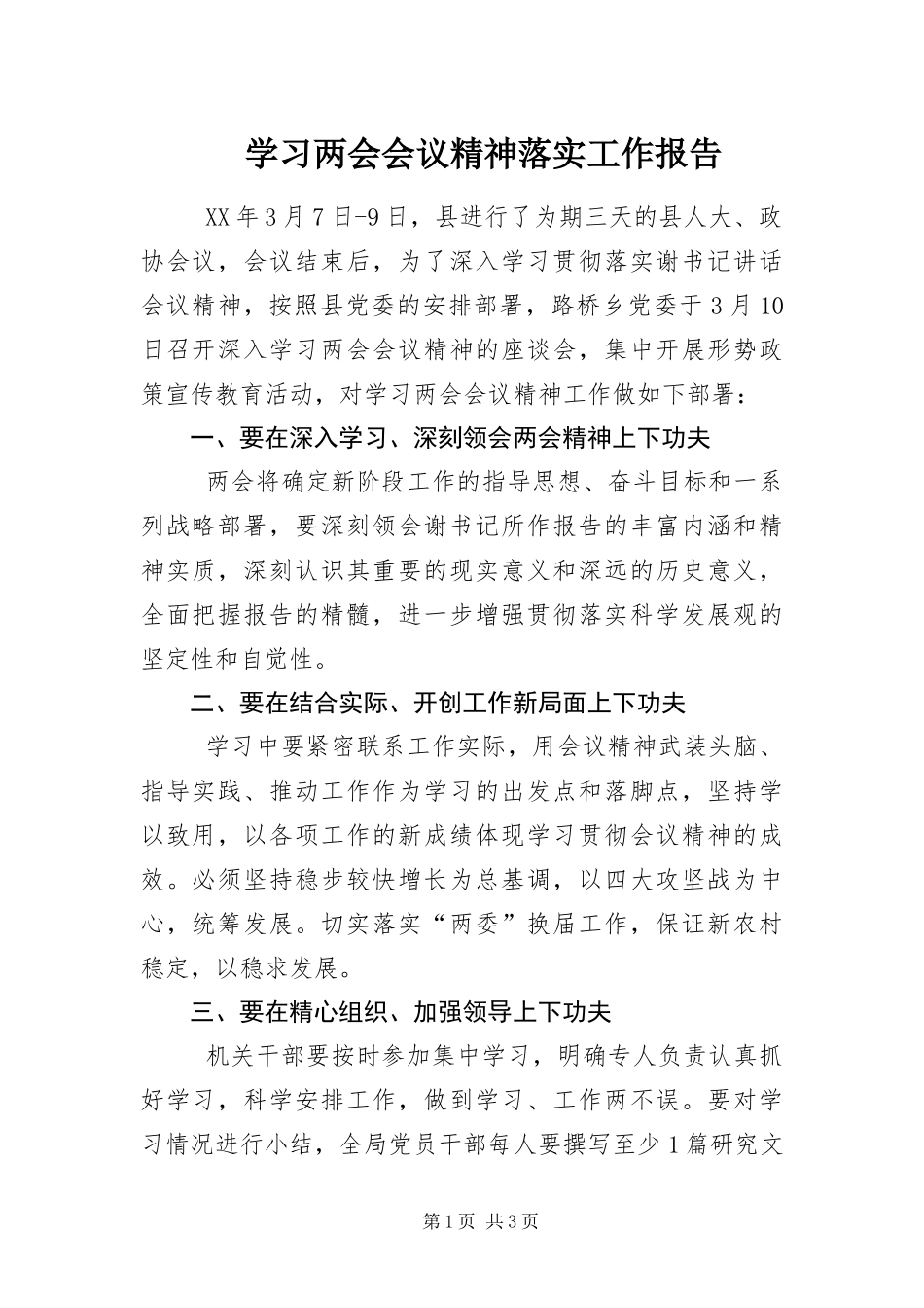 2024年学习两会会议精神落实工作报告_第1页