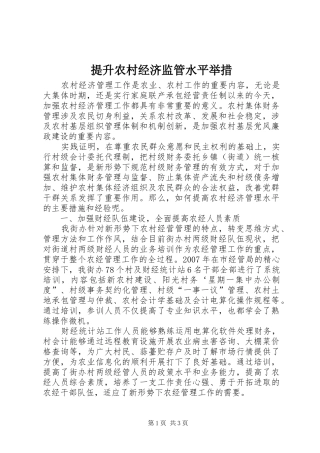 2024年提升农村经济监管水平举措