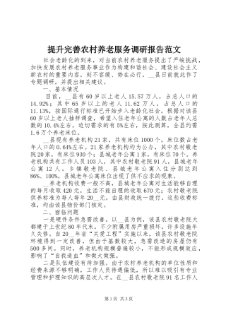 2024年提升完善农村养老服务调研报告范文