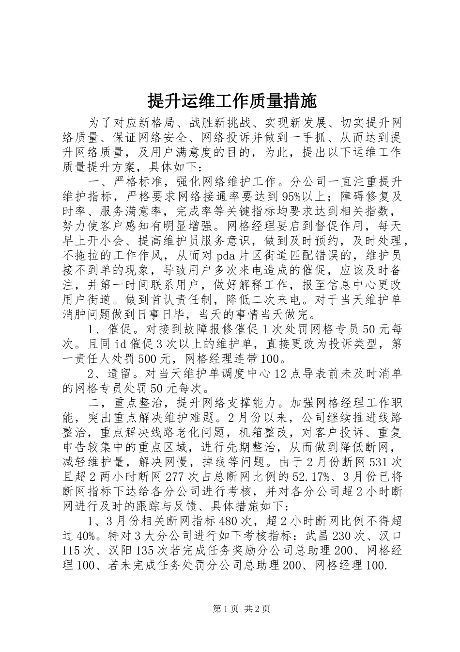 2024年提升运维工作质量措施_第1页