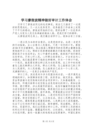 2024年学习廖俊波精神做好审计工作体会