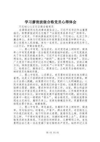 2024年学习廖俊波做合格党员心得体会