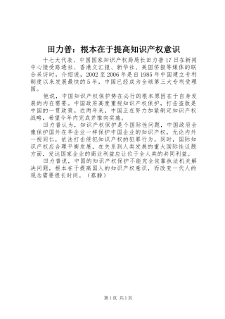 2024年田力普根本在于提高知识产权意识