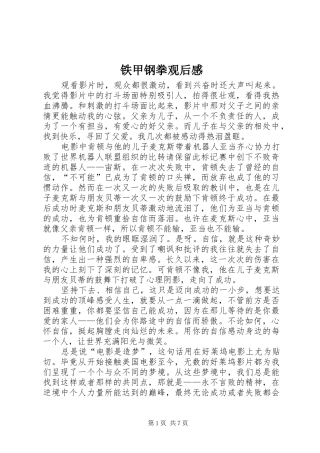 2024年铁甲钢拳观后感