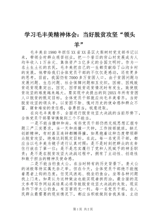 2024年学习毛丰美精神体会当好脱贫攻坚领头羊