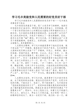 2024年学习毛丰美做党和人民需要的好党员好干部