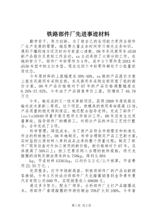 2024年铁路部件厂先进事迹材料
