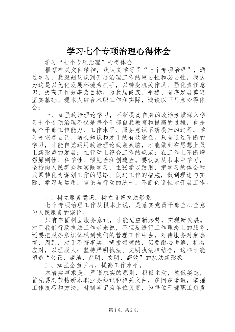 2024年学习七个专项治理心得体会_第1页