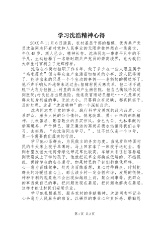 2024年学习沈浩精神心得