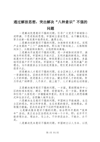 2024年通过解放思想，突出解决八种意识不强的问题