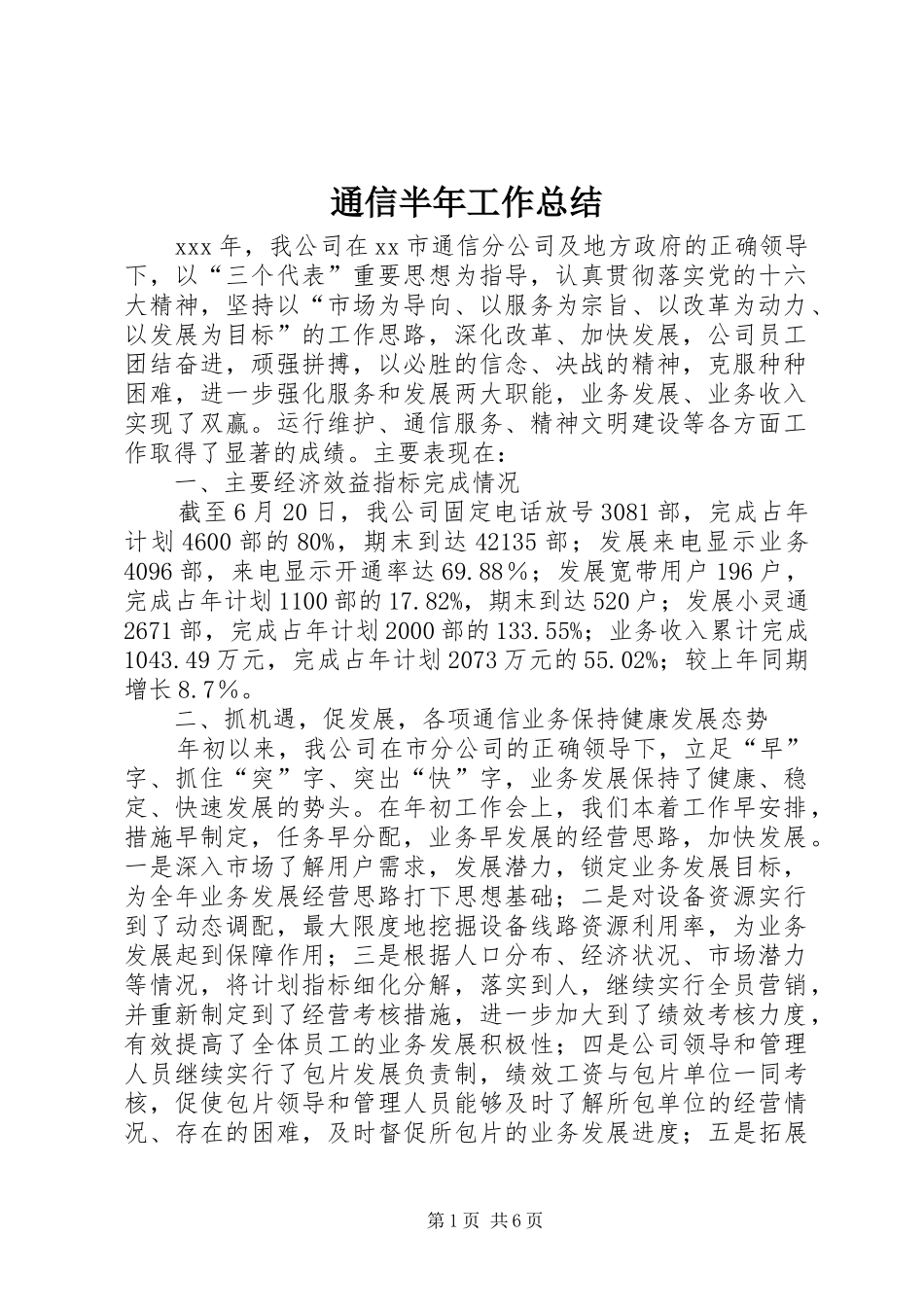 2024年通信半年工作总结_第1页