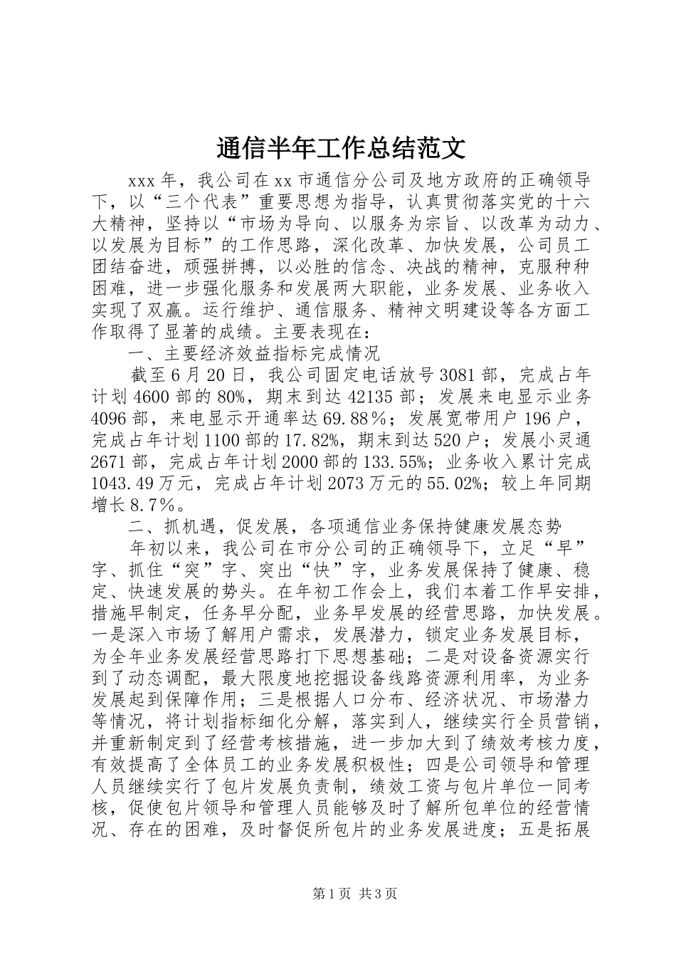 2024年通信半年工作总结范文_第1页