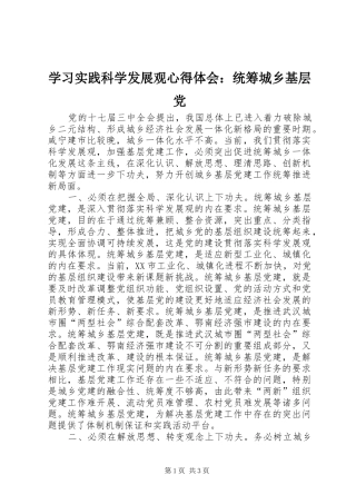 2024年学习实践科学发展观心得体会统筹城乡基层党