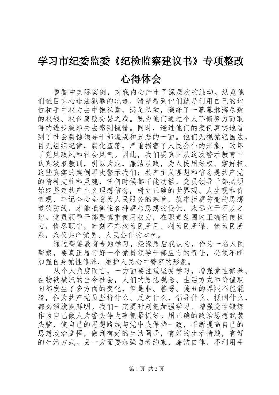 2024年学习市纪委监委纪检监察建议书专项整改心得体会_第1页