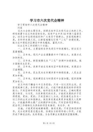 2024年学习市六次党代会精神