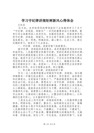 2024年学习守纪律讲规矩树新风心得体会