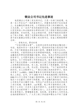 2024年铜业公司书记先进事迹