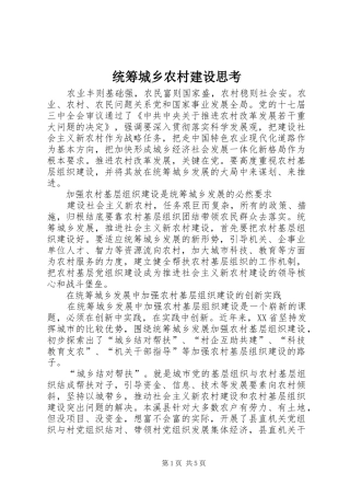 2024年统筹城乡农村建设思考