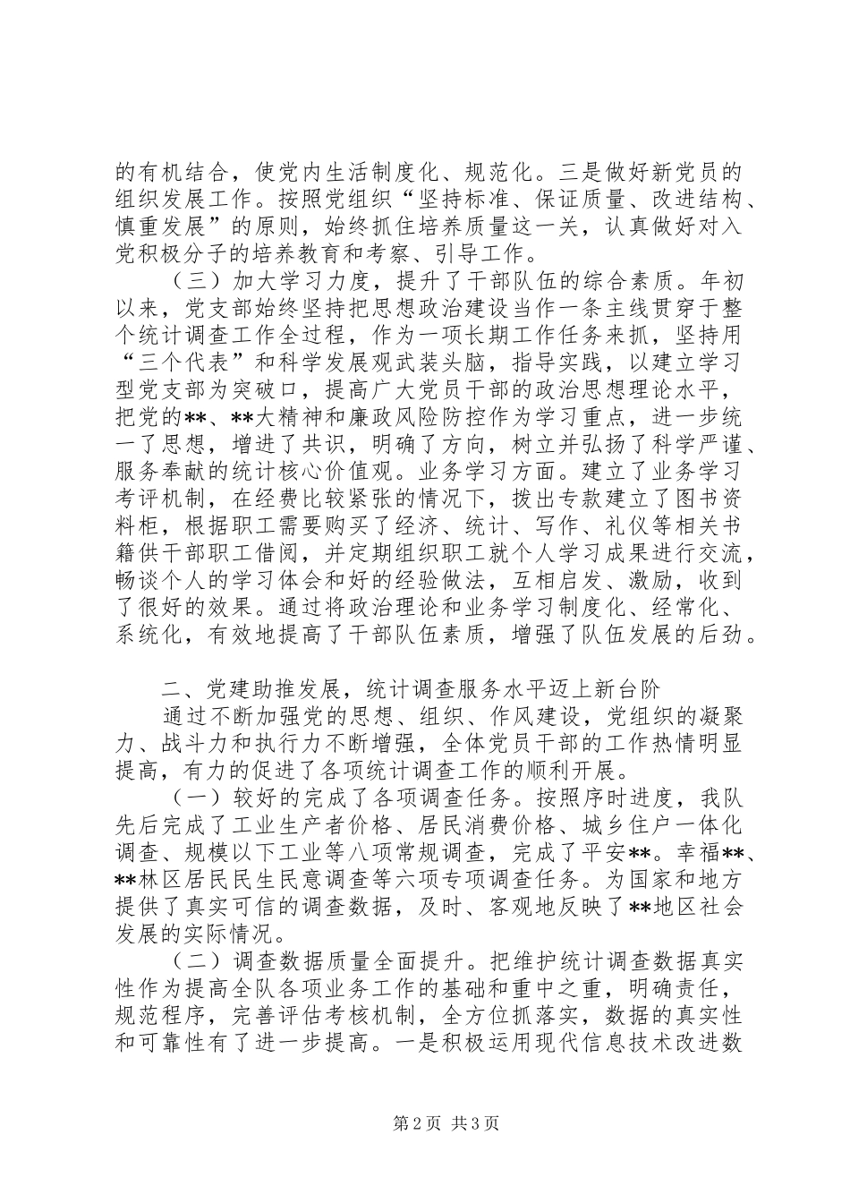 2024年统计调查队党支部书记述职报告_第2页