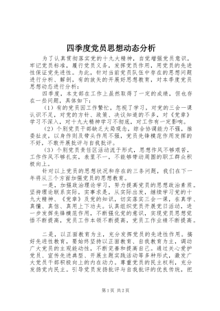 2024年四季度党员思想动态分析