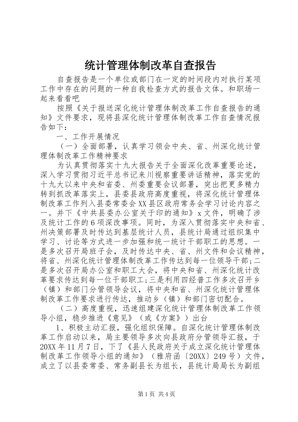2024年统计管理体制改革自查报告_第1页