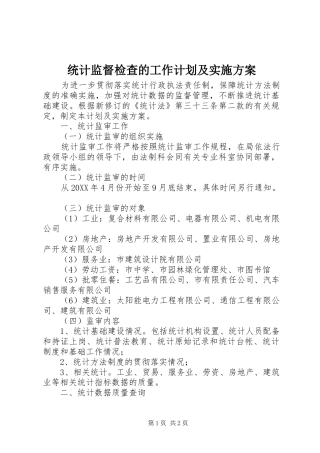 2024年统计监督检查的工作计划及实施方案