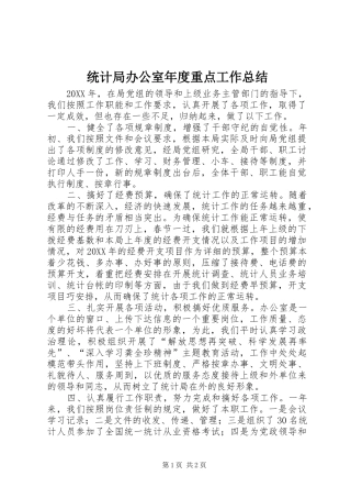 2024年统计局办公室年度重点工作总结