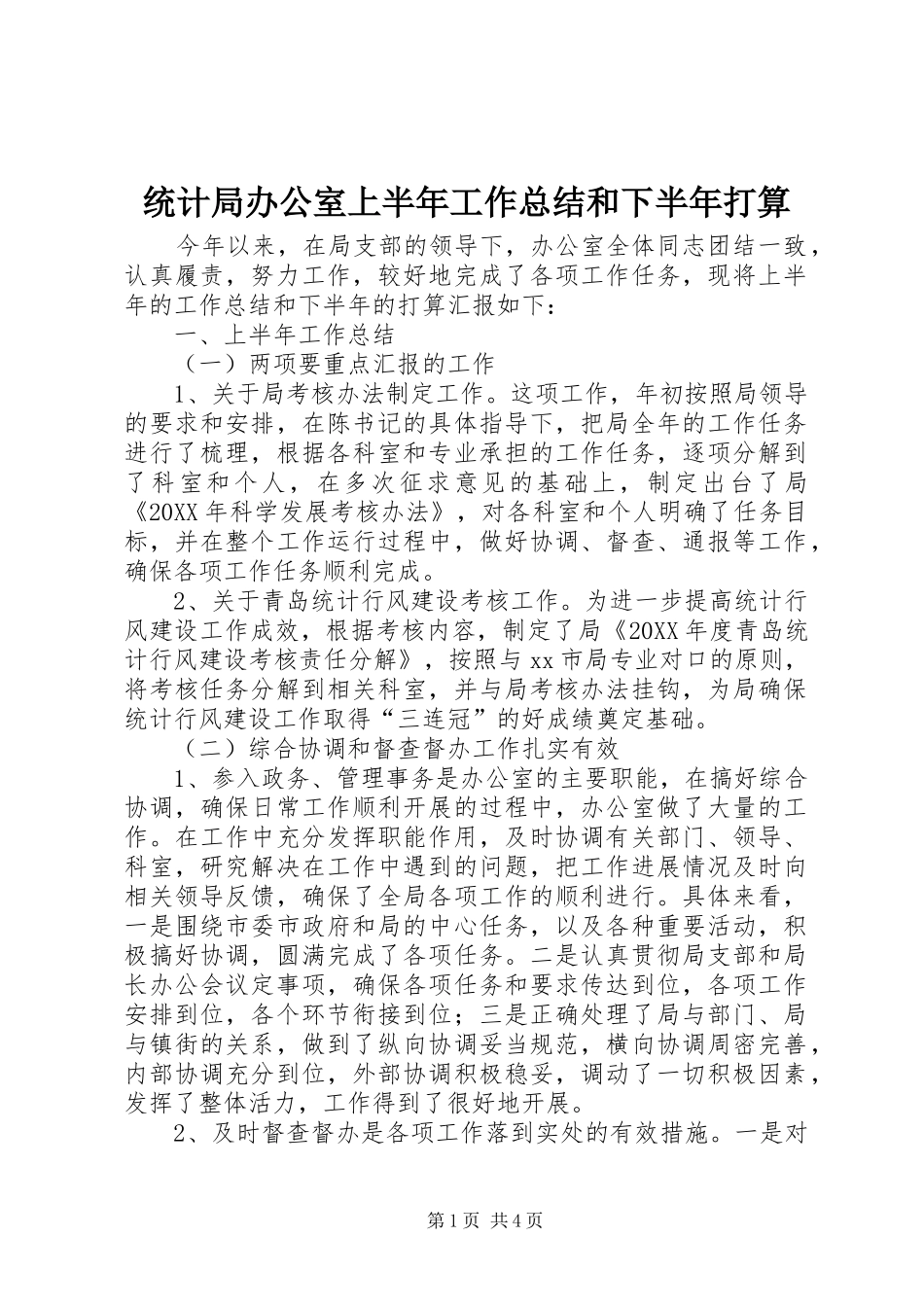 2024年统计局办公室上半年工作总结和下半年打算_第1页